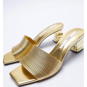 Zara Good metallic heeled sandals size 36